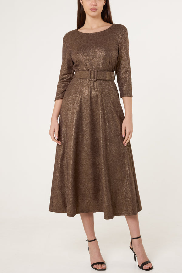 qed london Shimmer Knit Belted Midi Dress