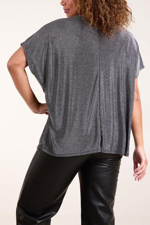 Qed London Shimmer Round Neck Short Sleeve Top