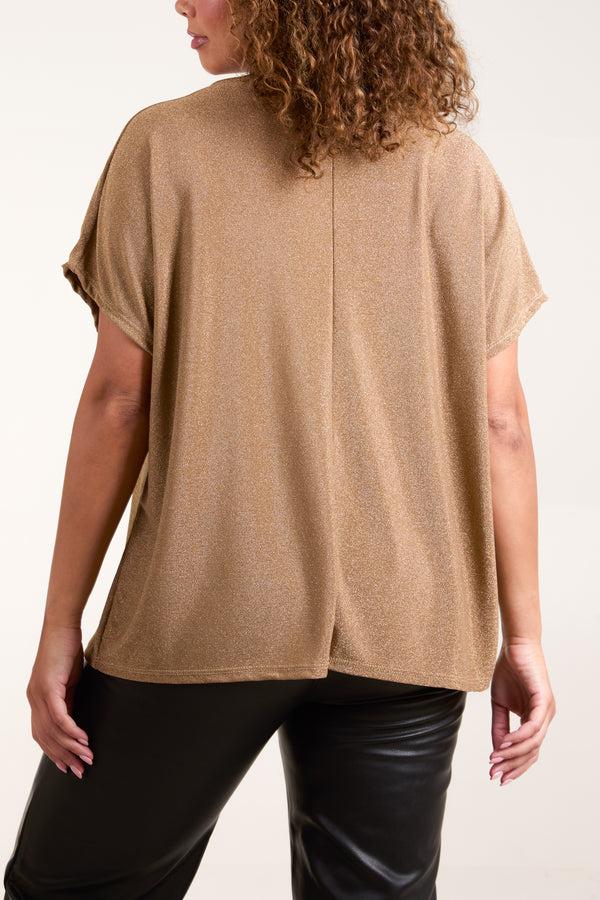 Qed London Shimmer Round Neck Short Sleeve Top