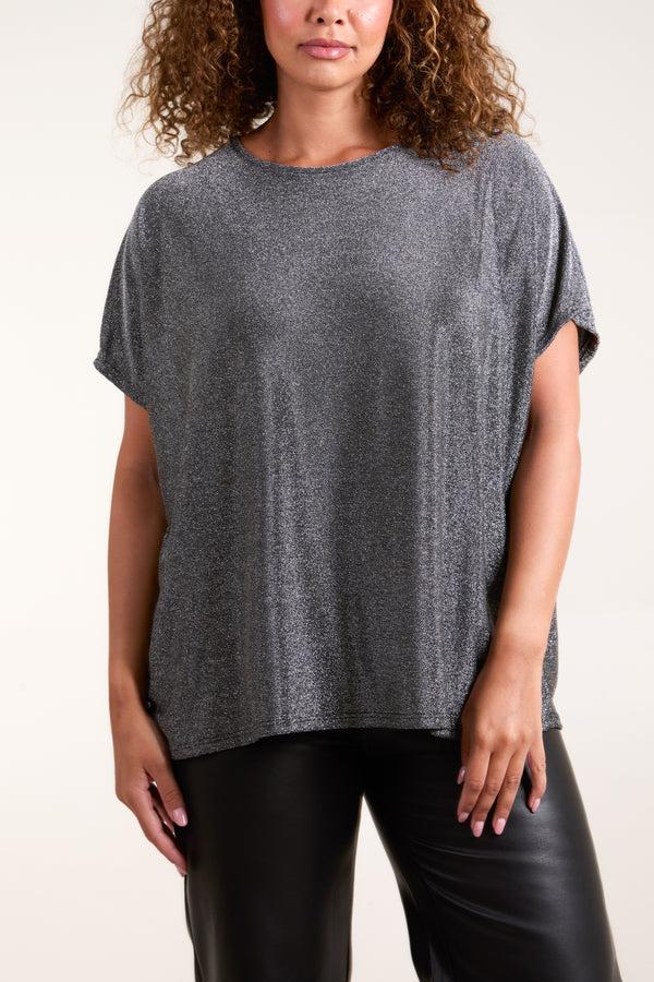 qed london Shimmer Round Neck Short Sleeve Top