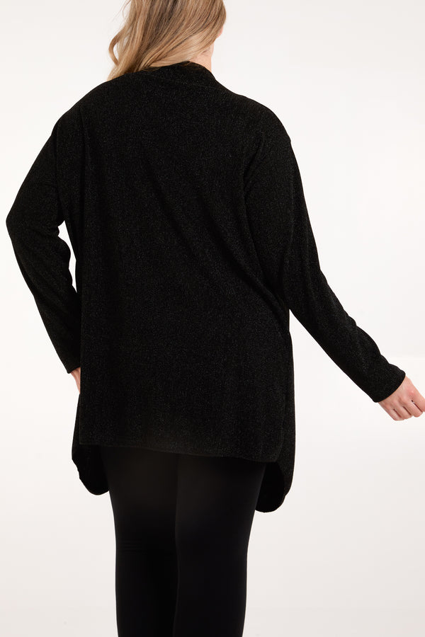 Qed London Shimmer Waterfall Drape Front Cardigan