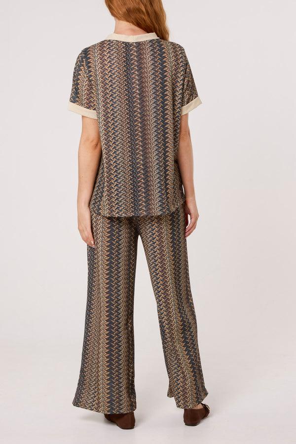 Qed London Shimmer Zig Zag Contrast Top & Trousers