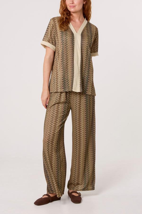 Qed London Shimmer Zig Zag Contrast Top & Trousers