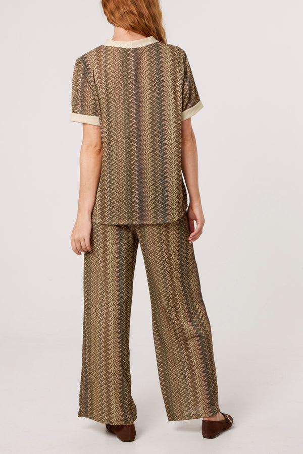 Qed London Shimmer Zig Zag Contrast Top & Trousers
