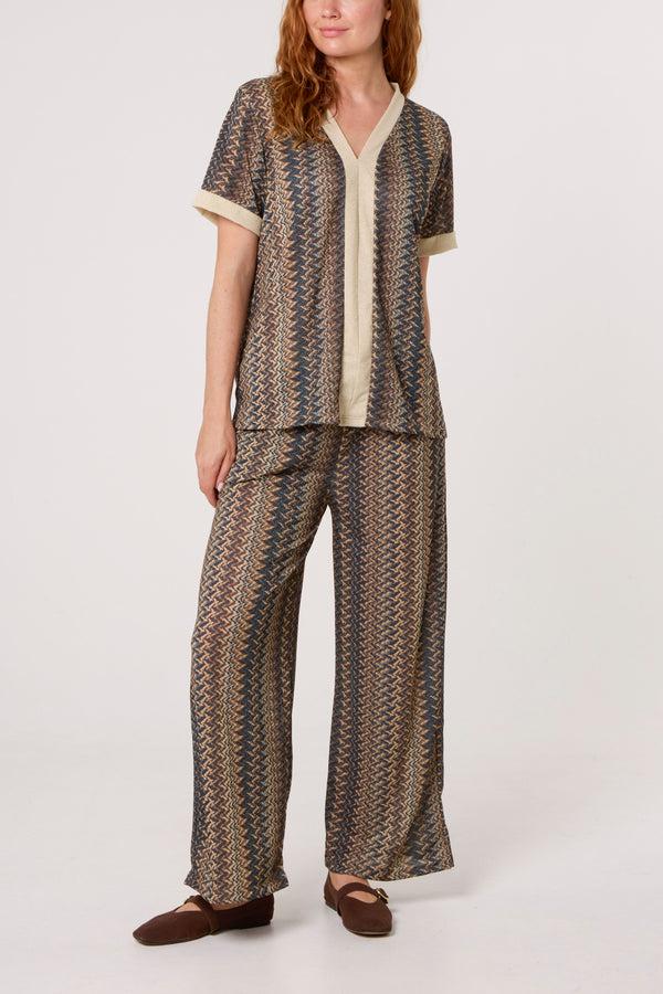 qed london Shimmer Zig Zag Contrast Top & Trousers