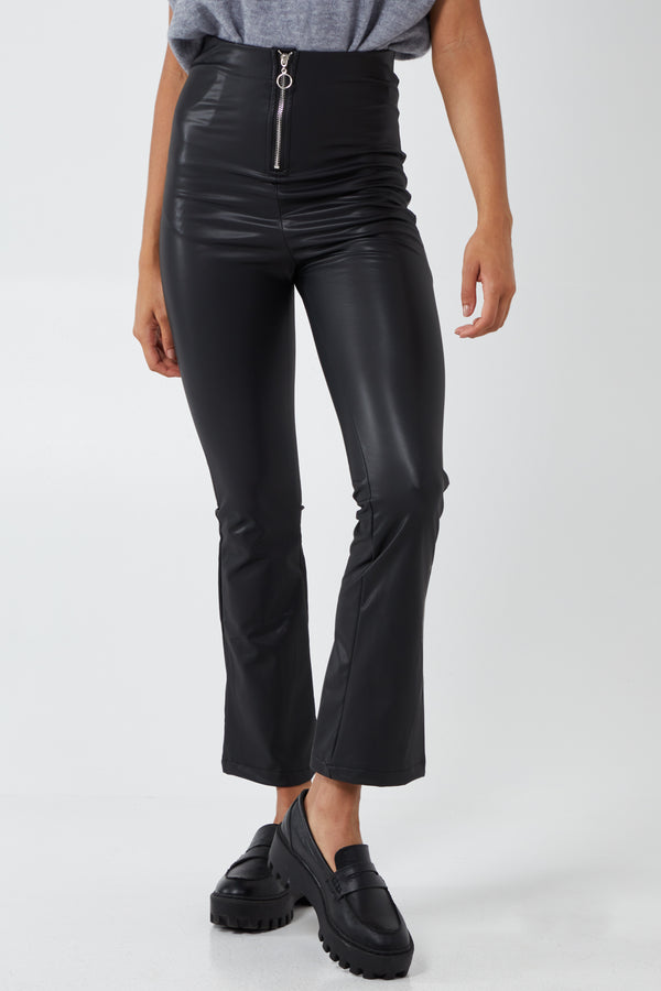 qed london Shiny Stretchy Flare Trousers With Zip