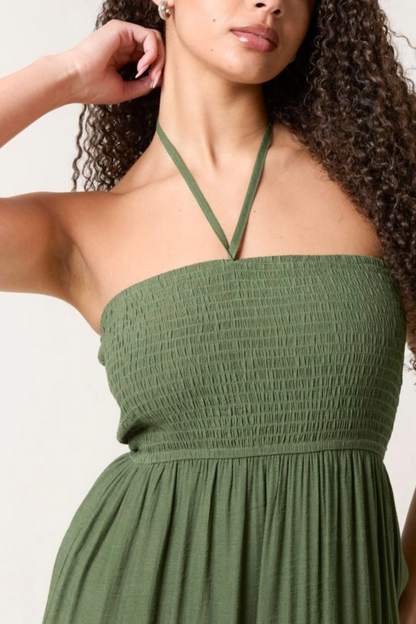 Qed London Shirred Bandeau Tiered Midi Dress