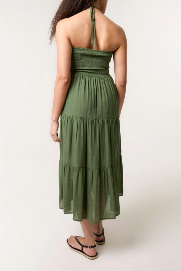 Qed London Shirred Bandeau Tiered Midi Dress