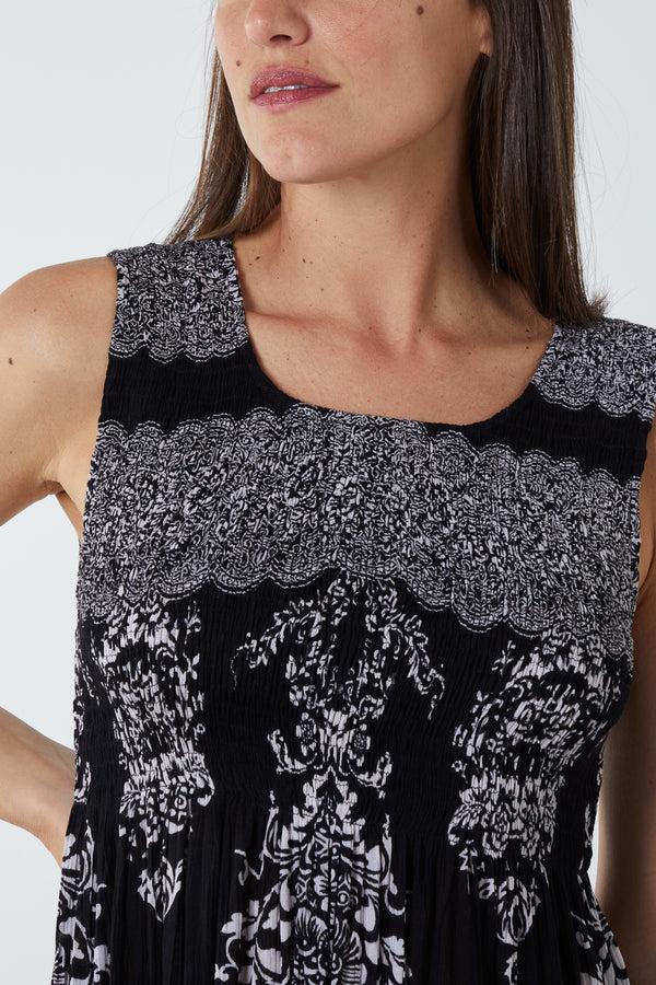 Qed London Shirred Baroque Print Midi Dress