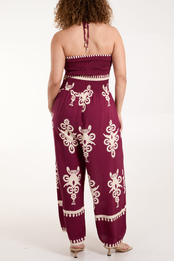 Qed London Shirred Bodice Bandeau Printed Jumpsuit