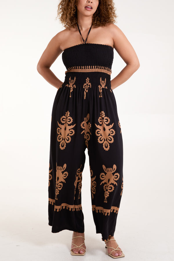 Qed London Shirred Bodice Bandeau Printed Jumpsuit