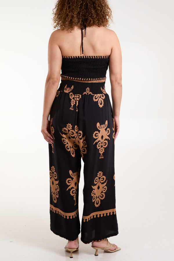 Qed London Shirred Bodice Bandeau Printed Jumpsuit