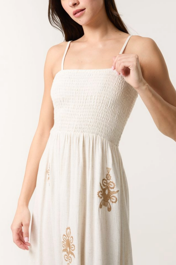 Qed London Shirred Bodice Embroidered Maxi Dress