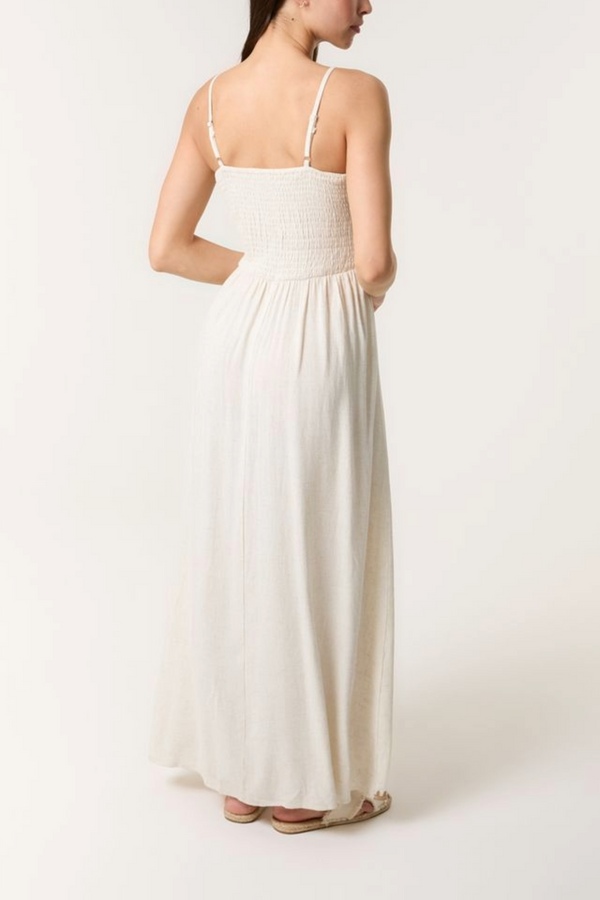 Qed London Shirred Bodice Embroidered Maxi Dress