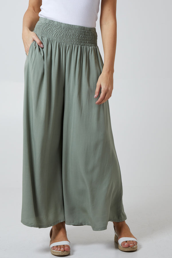 qed london Shirred Deep Waist Band Wide Culottes