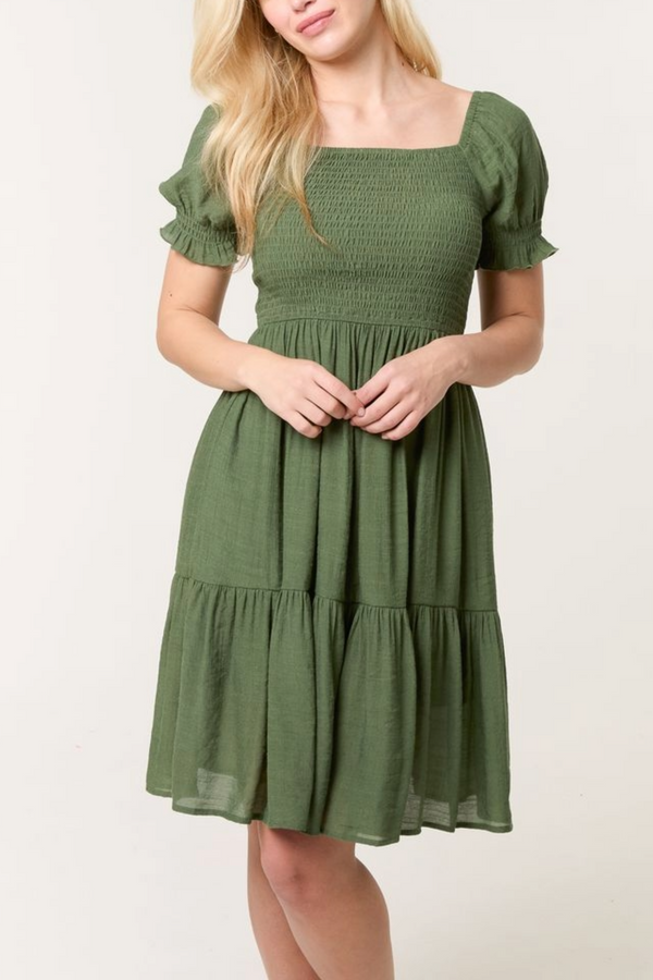 Qed London Shirred Puff Sleeve Mini Dress