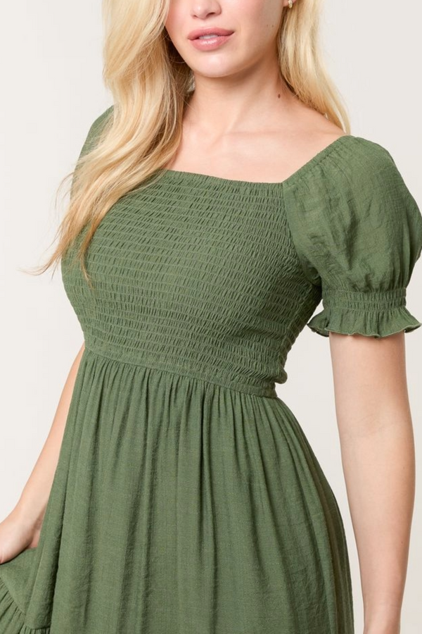 Qed London Shirred Puff Sleeve Mini Dress