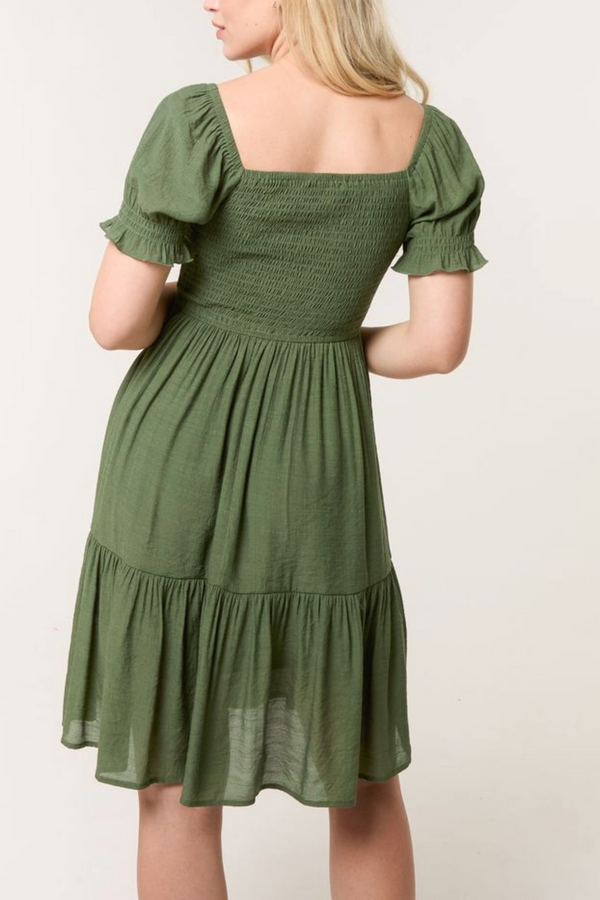 Qed London Shirred Puff Sleeve Mini Dress