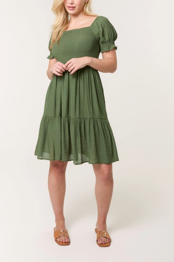 qed london Shirred Puff Sleeve Mini Dress