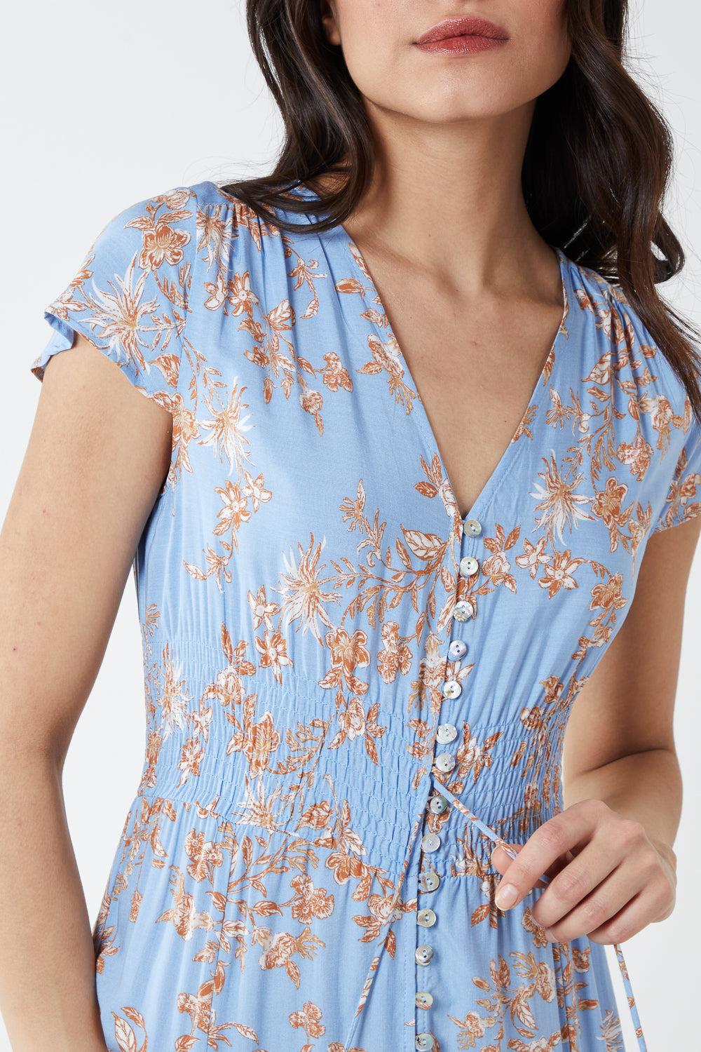 Qed London Shirred Waist Button Down Maxi Dress