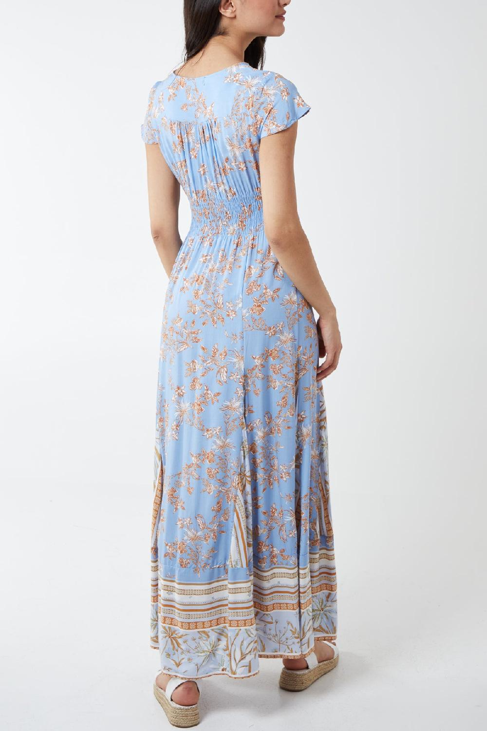 Qed London Shirred Waist Button Down Maxi Dress