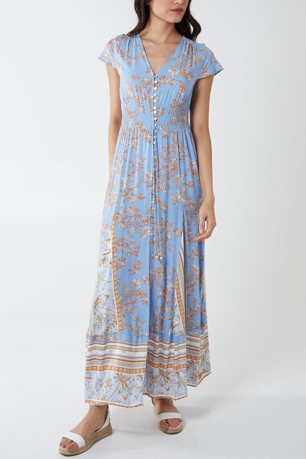 qed london Shirred Waist Button Down Maxi Dress