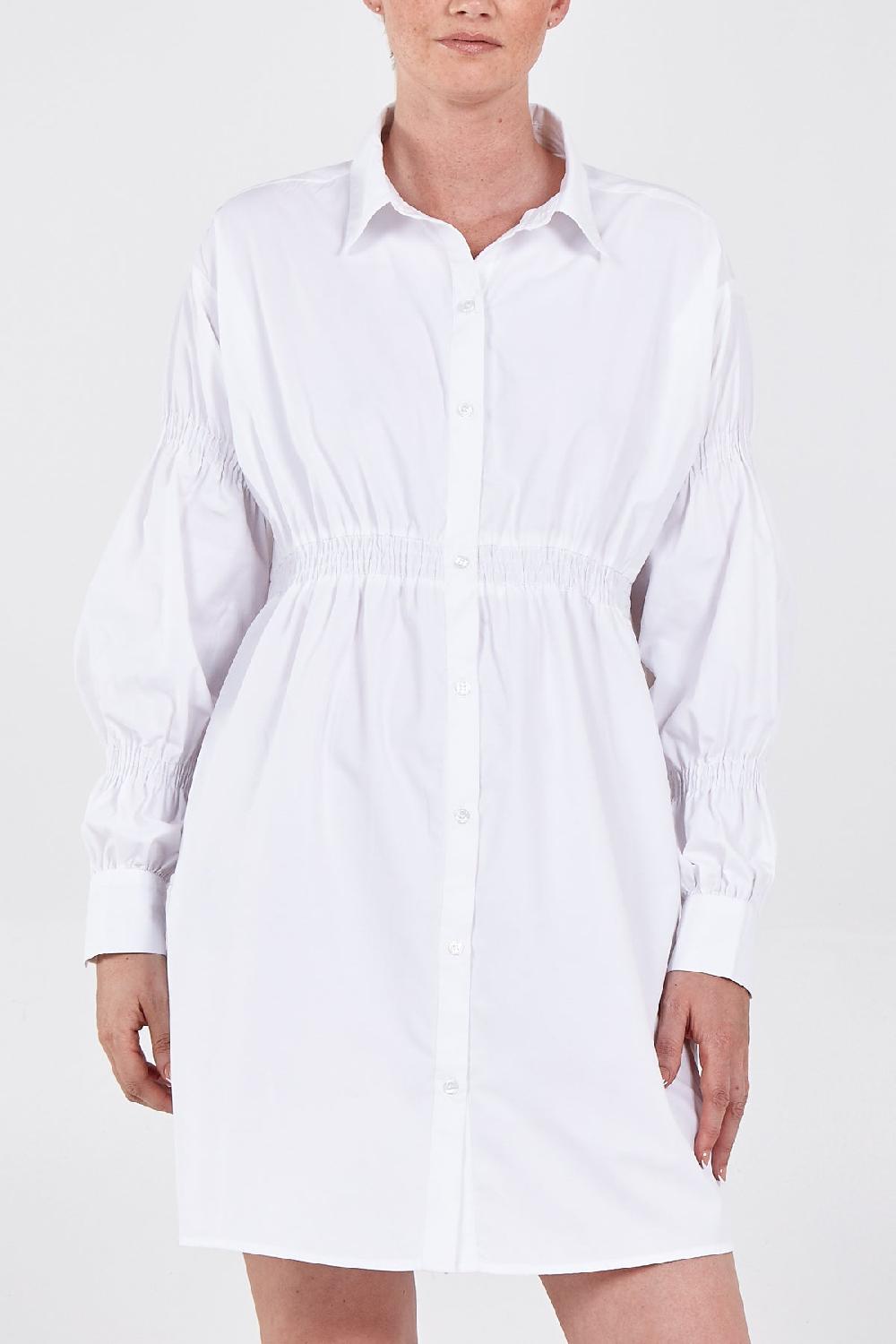 Qed London Shirred Waist Shirt Dress