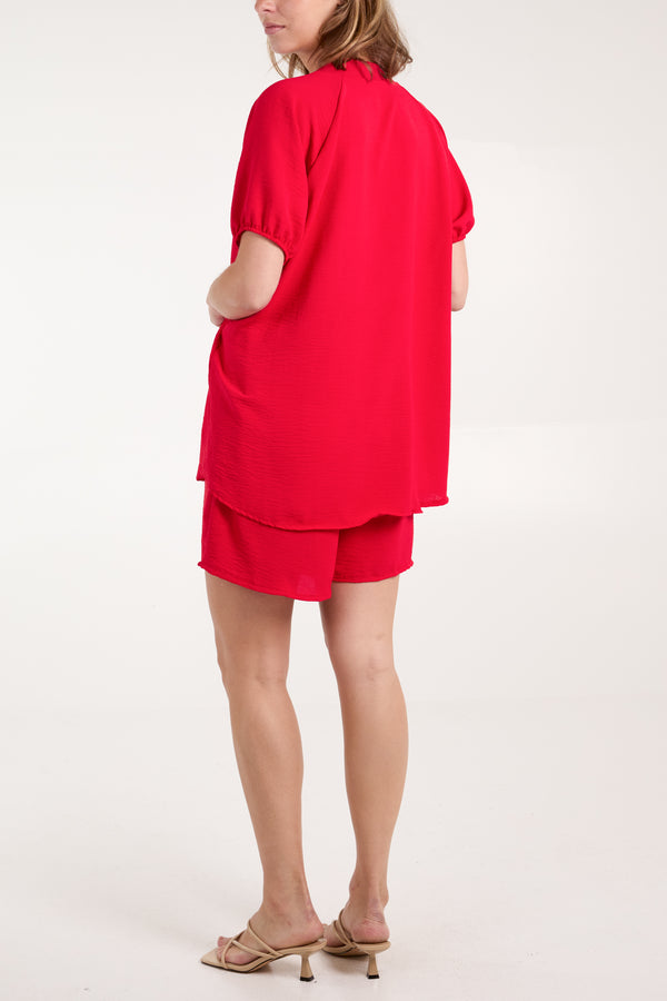 Qed London Short Sleeve Buttoned Collar Top & Short