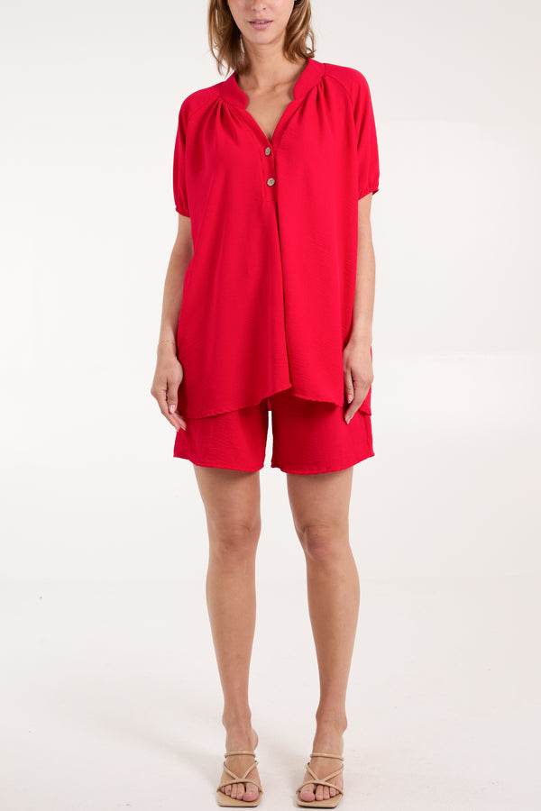 qed london Short Sleeve Buttoned Collar Top & Short