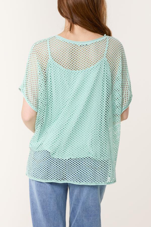 Qed London Short Sleeve Lined Net Top