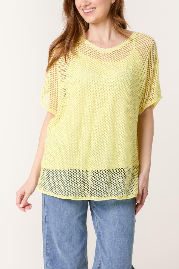 Qed London Short Sleeve Lined Net Top