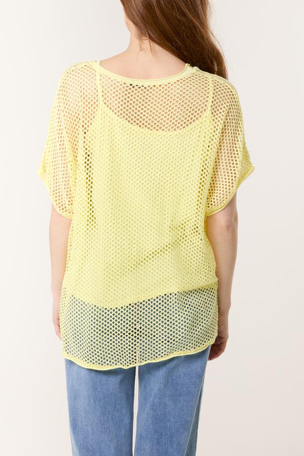 Qed London Short Sleeve Lined Net Top