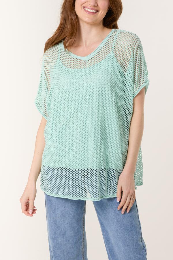 qed london Short Sleeve Lined Net Top