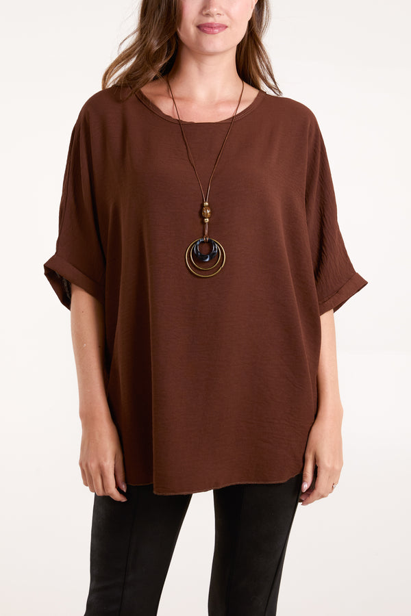 qed london Short Sleeve Necklace Blouse