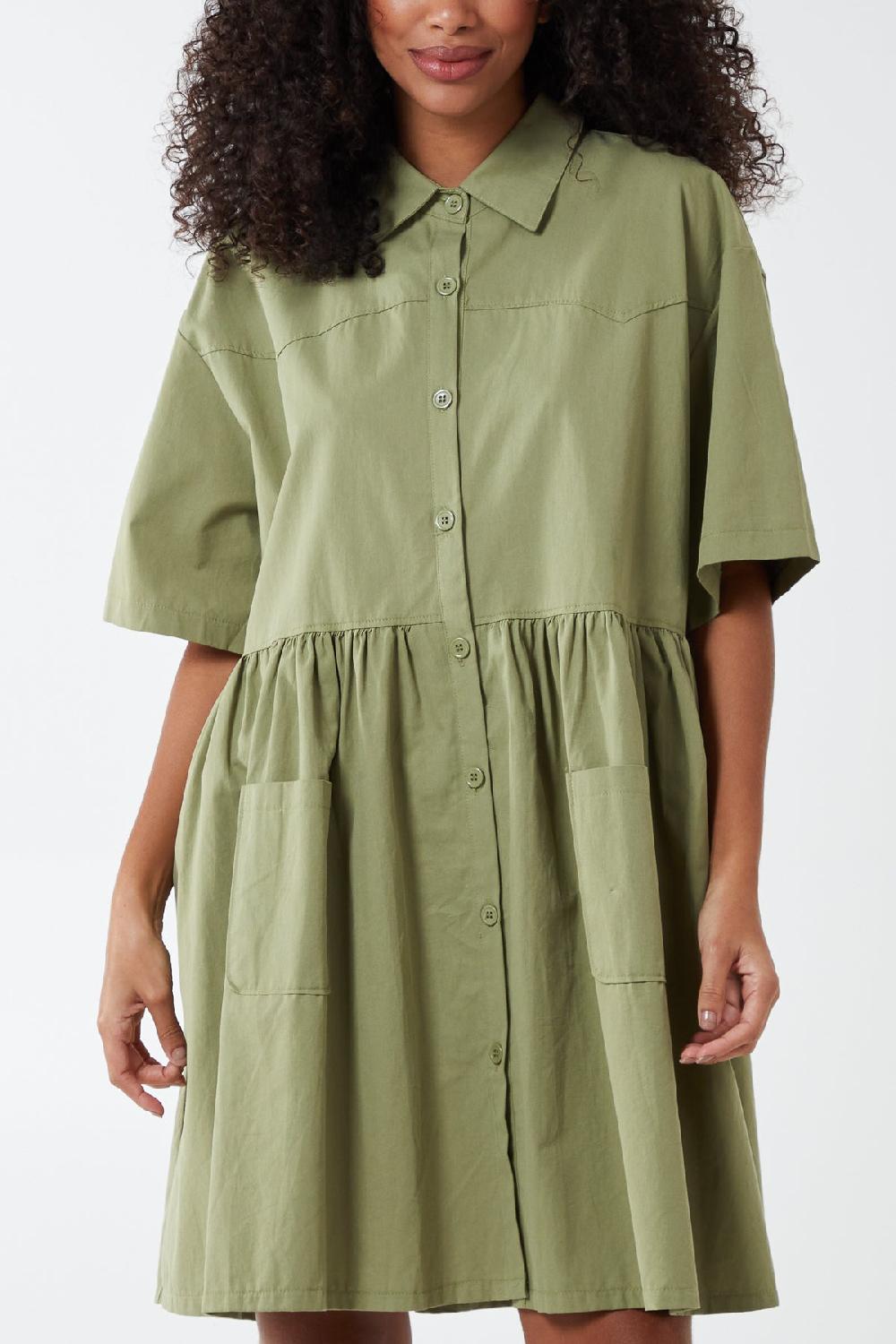 Qed London Short Sleeve Smock Shirt Dress