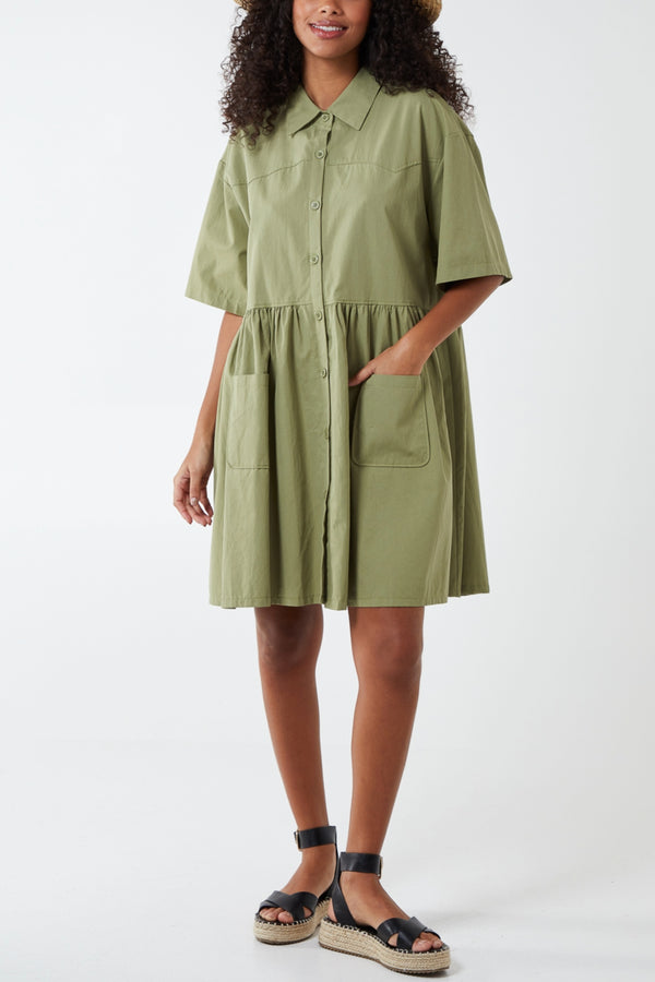 qed london Short Sleeve Smock Shirt Dress