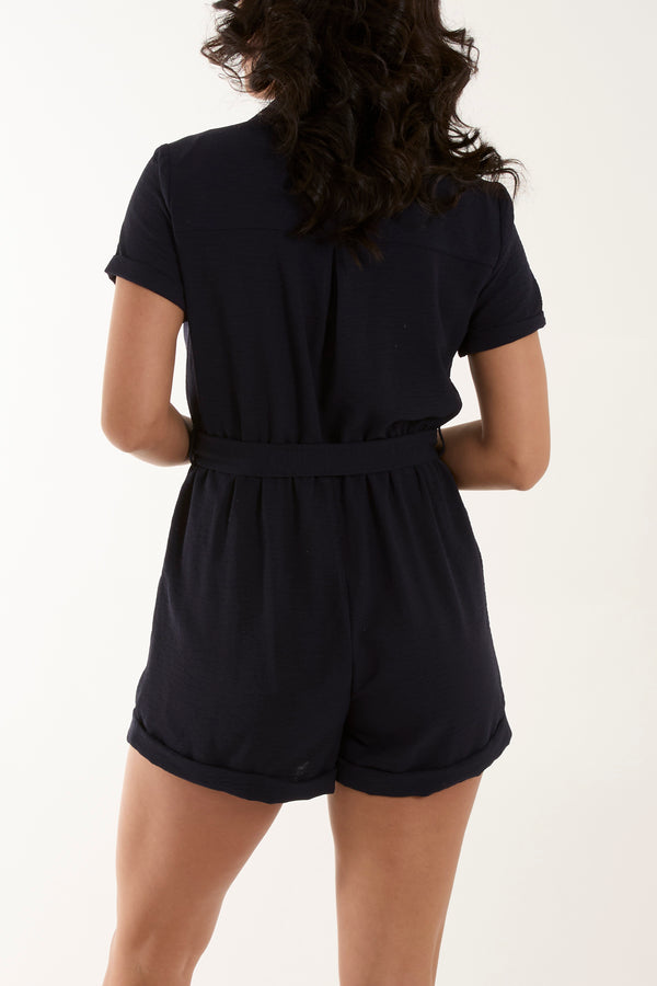 Qed London Short Sleeve Tie Waist Utility Playsuit
