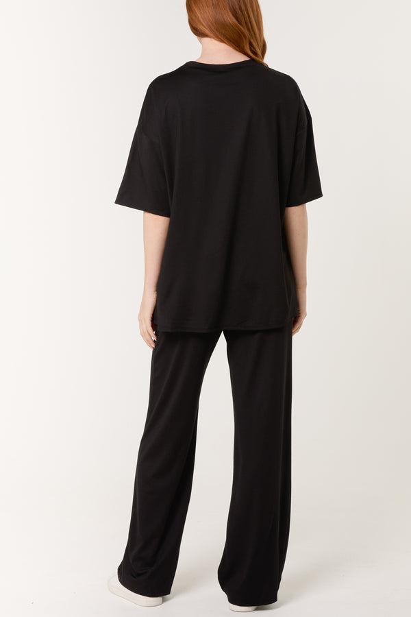 Qed London Short Sleeve Top Crease Trouser Set