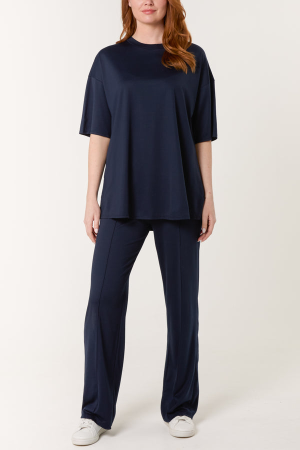 Qed London Short Sleeve Top Crease Trouser Set