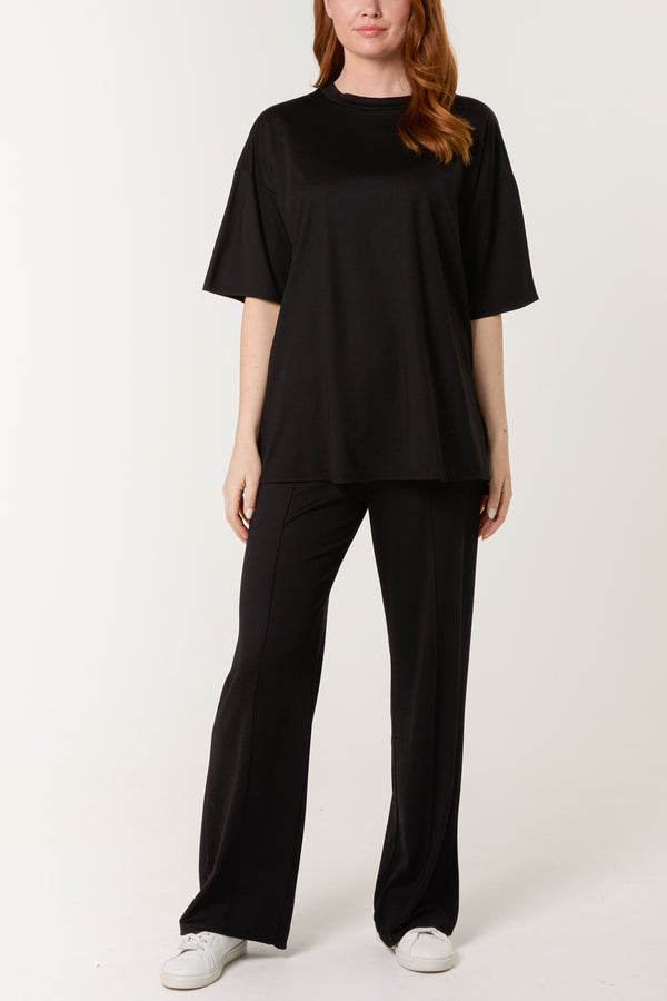 qed london Short Sleeve Top Crease Trouser Set