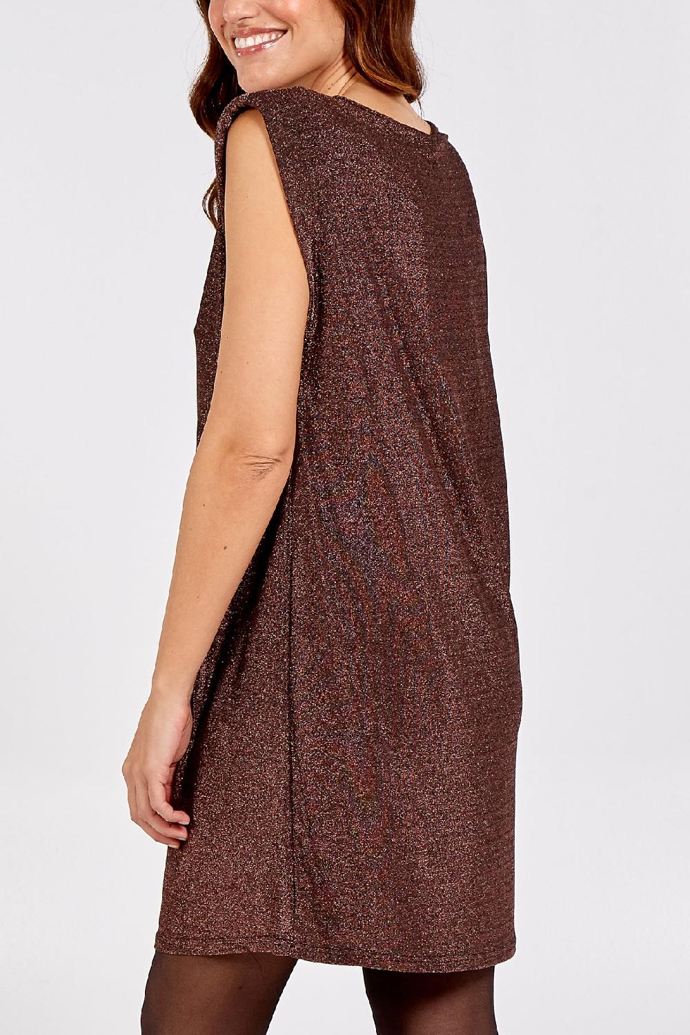 Qed London Shoulder Pad Lurex Dress