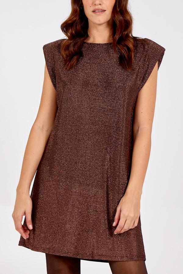 qed london Shoulder Pad Lurex Dress