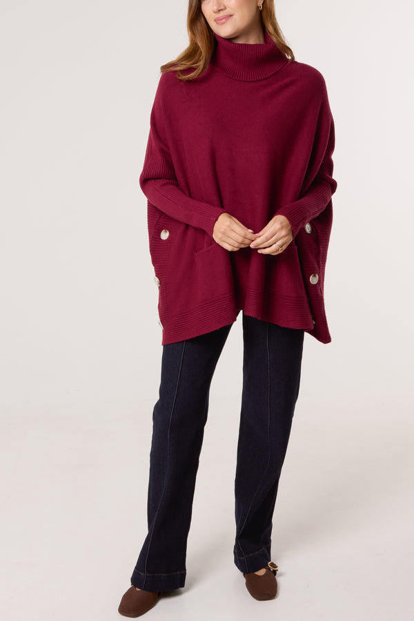 Qed London Side Buttons Roll Neck Knit Jumper