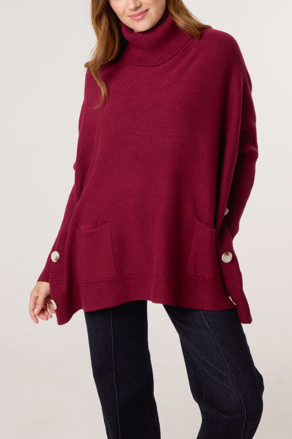 qed london Side Buttons Roll Neck Knit Jumper