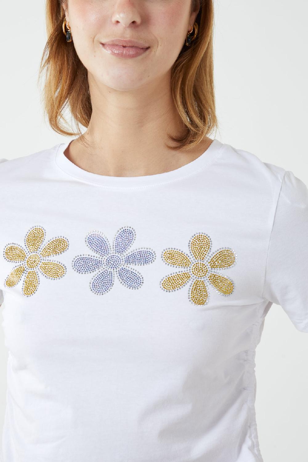 Qed London Side Tie Diamante Flower Crop Top