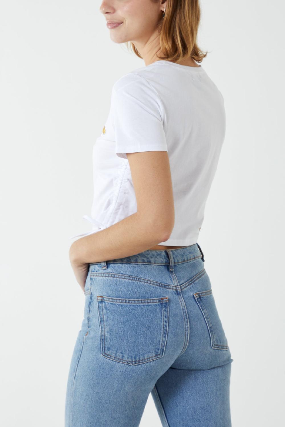 Qed London Side Tie Diamante Flower Crop Top