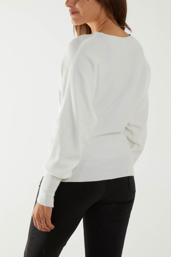 Qed London Slash Neck Cuffed Hem Fine Knit Jumper