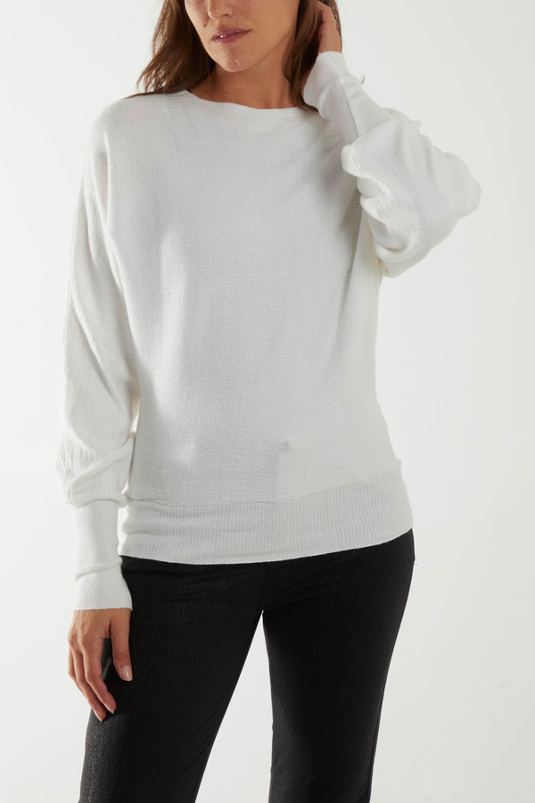 Qed London Slash Neck Cuffed Hem Fine Knit Jumper