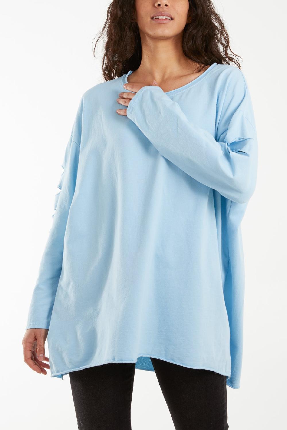 Qed London Sleeve & Back Distressed Cut Out Long Top