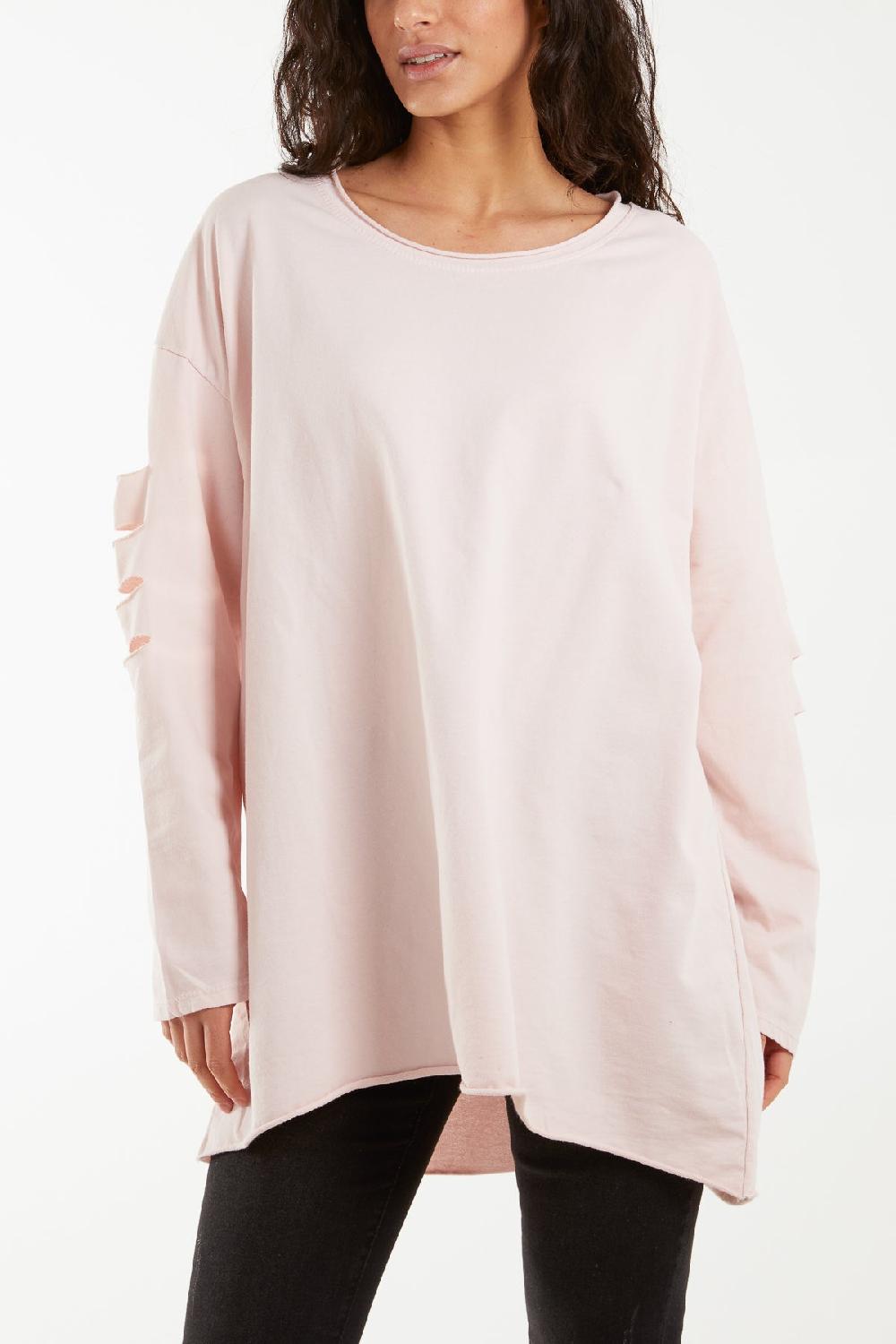Qed London Sleeve & Back Distressed Cut Out Long Top